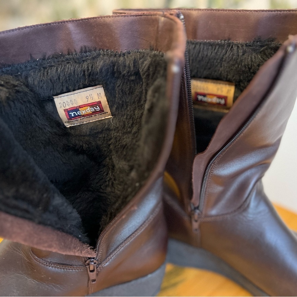 Nexdaywomen’s brown leather wedge boots with fur lining size 9.5 inside zip - Picture 3 of 5